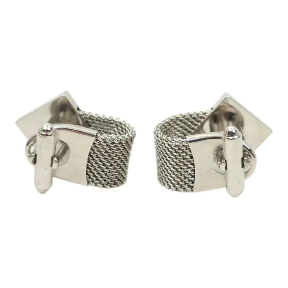 Anson Moon Stone Mesh Chainmail Cufflinks Silver Tone Men Vintage MCM Jewelry